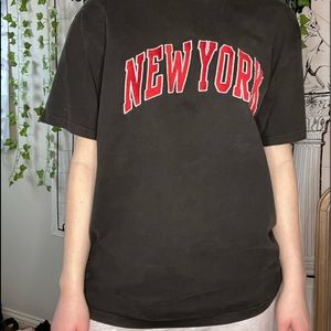 charcoal and red graphic oversized tee. oversized for a xs-m